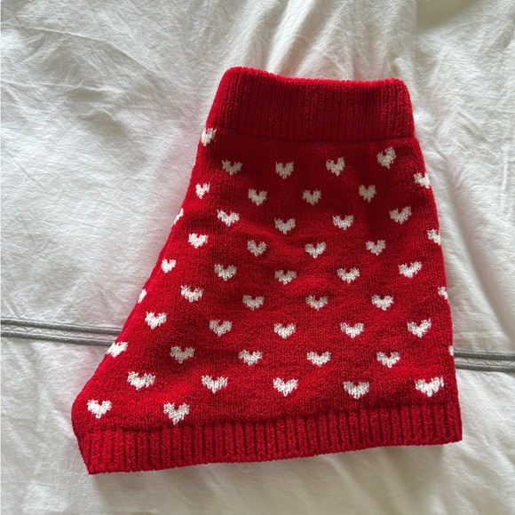 Betsey Johnson Heart Knit Shorts Red White Pajama Lounge M - Picture 2 of 3